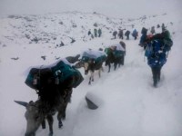 Snowfall affects climbing in Everest region